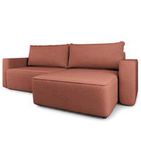 ECKSOFA BELISE CL Koralle Veloursstoff mit Schlaffunktion - Koralle, Holz/Textil (252/162cm) - MASSENO