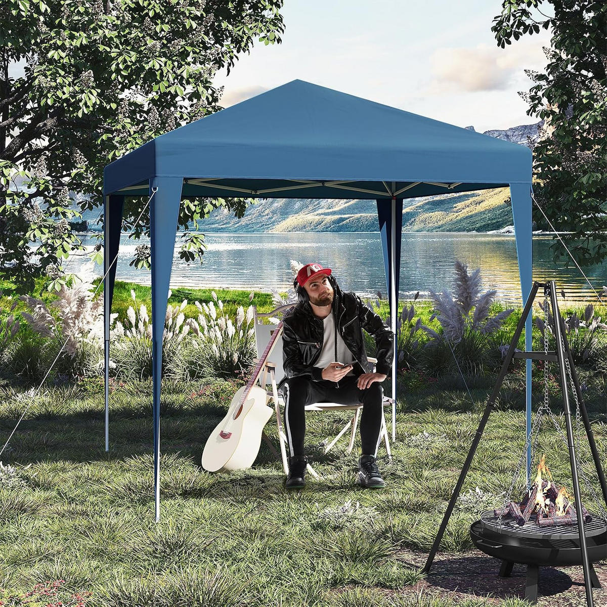 PAVILLON 2x2m mit 4 Seitenwänden UPF 50+ UV Schutz Blau - Blau, Kunststoff/Metall (200/240/200cm) - Woltu