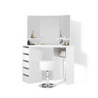 ECKSCHMINKTISCH Enna Weiß 110 cm mit Hocker - Weiß, Holzwerkstoff (110/141.5/54cm) - Livinity®