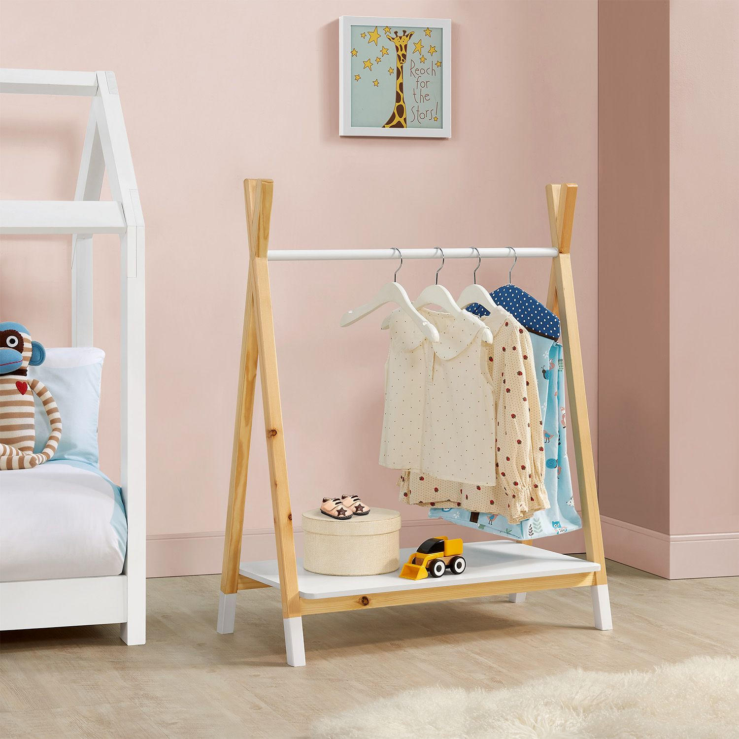 KLEIDERSTÄNDER Heidy Kinderkleiderschrank - Weiß, Holz (40/100/80cm) - Juskys