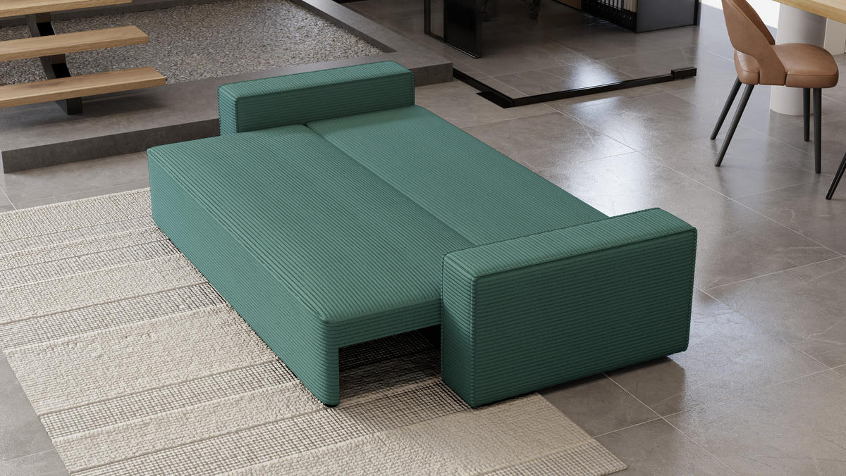 SOFA Vens mit Bettkasten und Schlaffunktion, Cordstoff - Pastellblau, Holzwerkstoff (242/85/95cm)