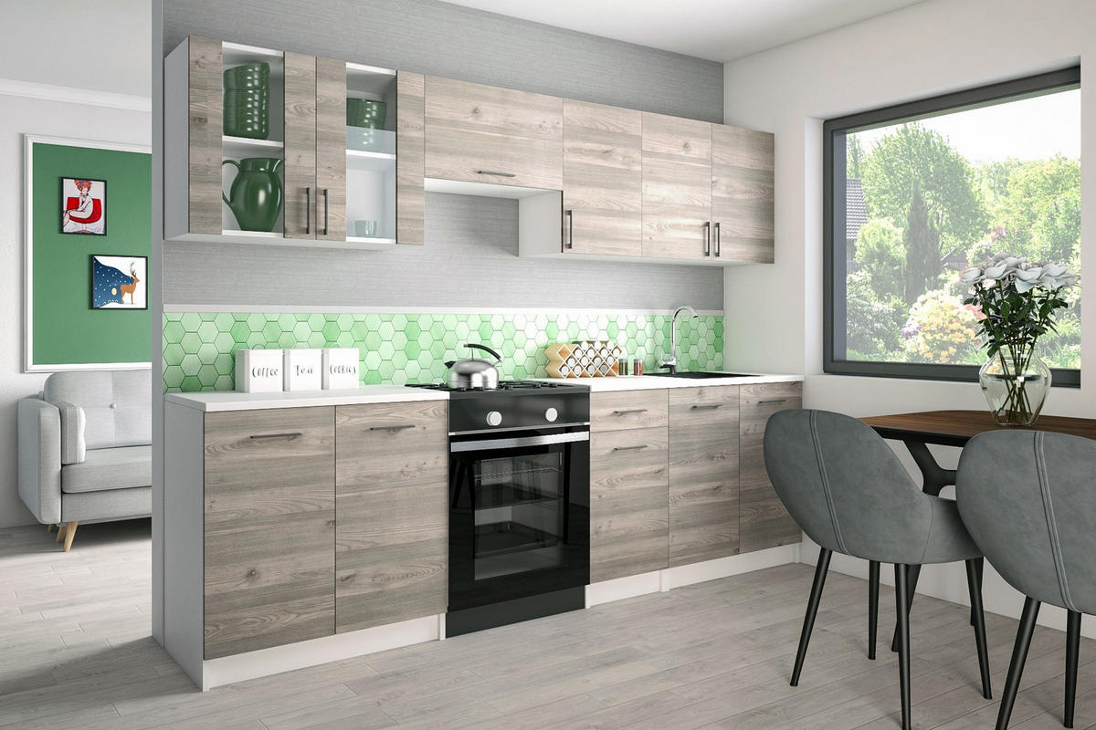 KÜCHENZEILE LECO 260 eiche nelson - Dunkelbraun, Holzwerkstoff (260/82/46cm) - roe furniture