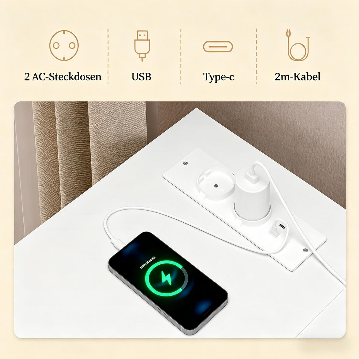 ECKSCHREIBTISCH Weiß 120/80/76 cm mit Stromanschluss USB Typ-C & Stoffschubladen - Weiß, Metall (120/80/76cm) - PANGIVO