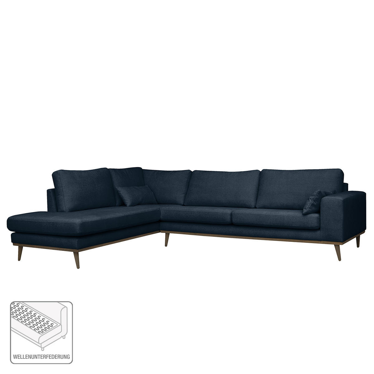 ECKSOFA mit Ottomane - Eichefarben/Dunkelblau, Eichenholz/Textil (287/219cm) - home24