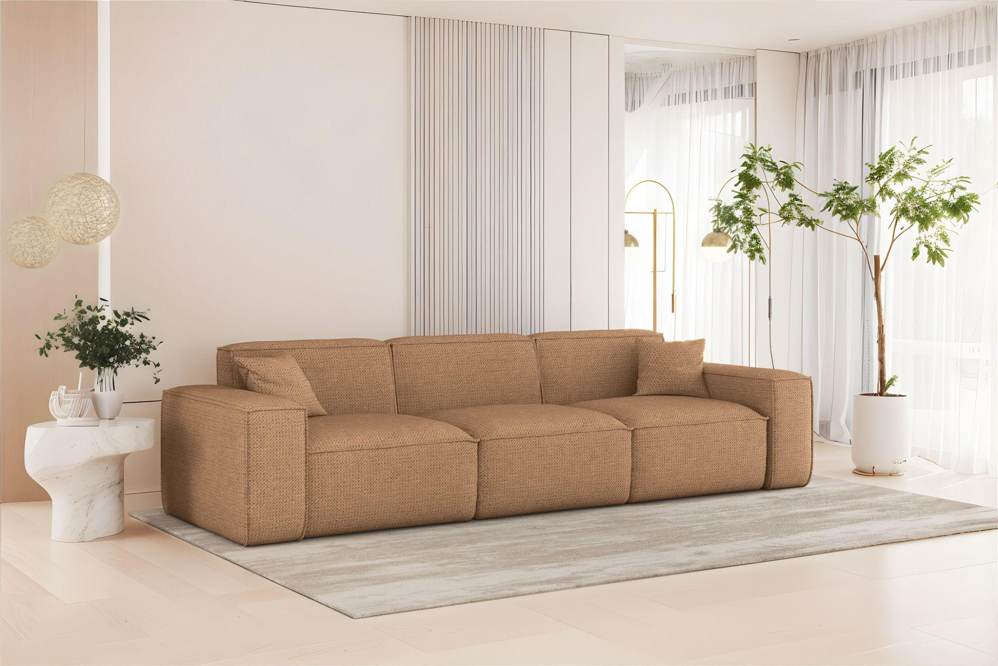 SOFA 3-sitzer Celes Premium In Artico - Rotbraun, Holzwerkstoff/Textil (218/73/90cm) - Fun Möbel