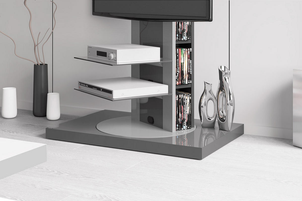 TV RACK rechteckig Grau Hochglanz Glas 90/125/59 cm - Grau, Holzwerkstoff (90/125/59cm) - designimpex