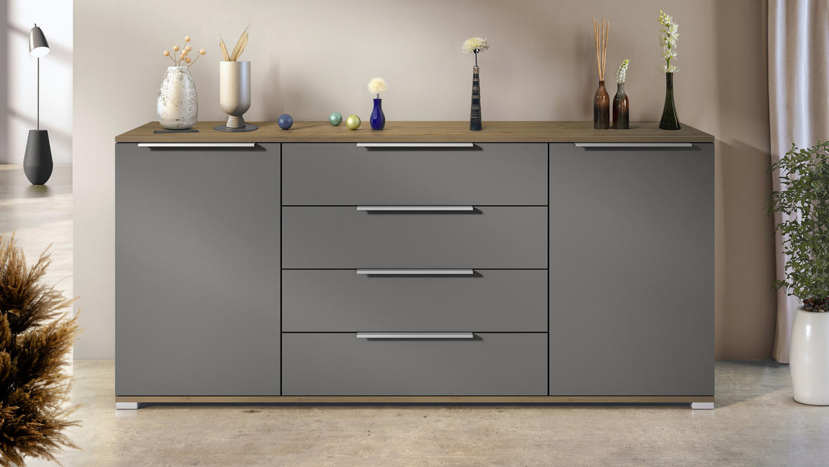 SIDEBOARD Linio Anthrazit matt - Anthrazit, Holzwerkstoff (166.5/75.5/35cm) - Vladon