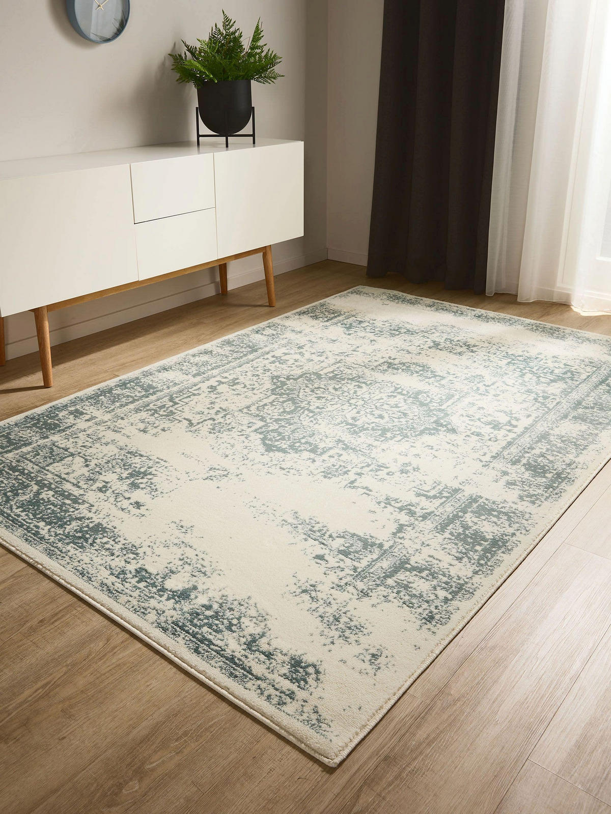 VINTAGE-TEPPICH Suki 80/150 cm - Creme/Mintgrün, Kunststoff (80/150cm) - benuta
