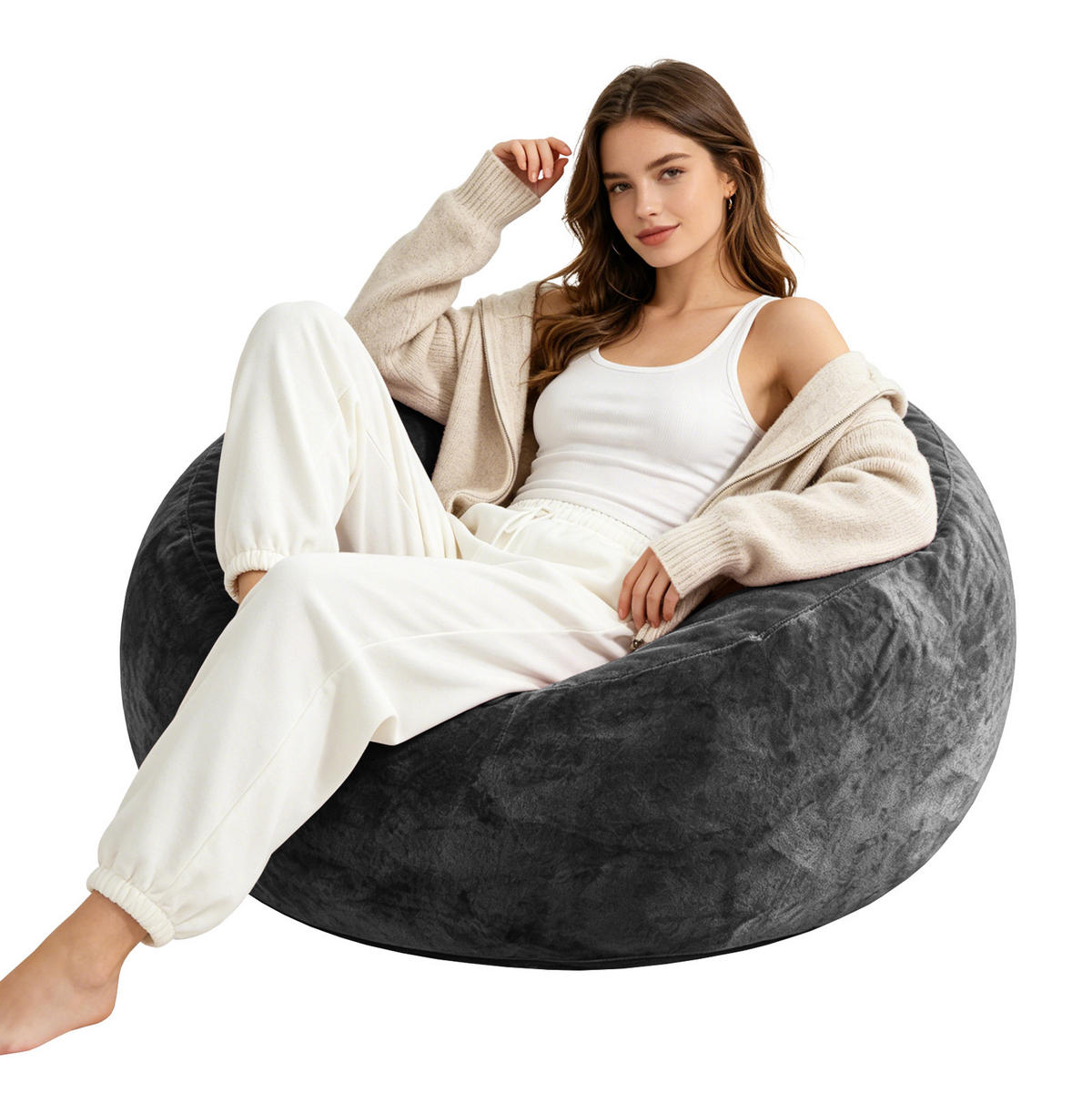 SITZSACKSOFA faltbar Dunkelgrau - Dunkelgrau, Kunststoff (100/50/100cm) - Beauniv