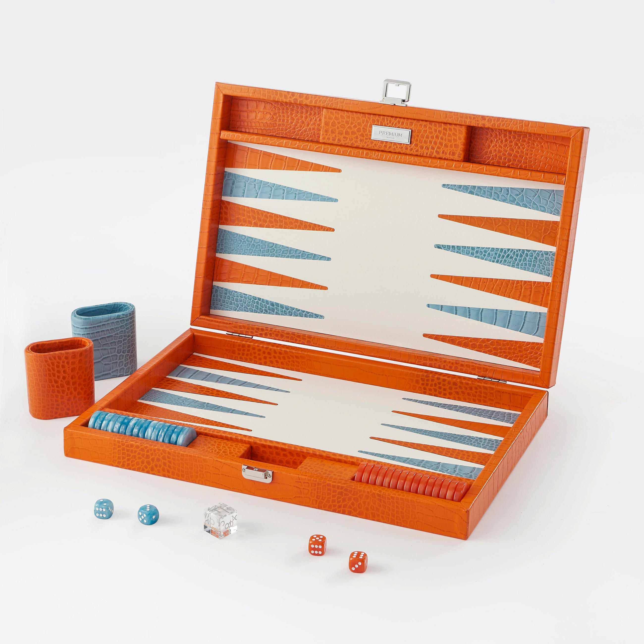 BACKGAMMON – Groß BACKGAMMON Leder Sonnenorange 46cm - Orange, Leder (46/30.3cm) - Premium Interiors