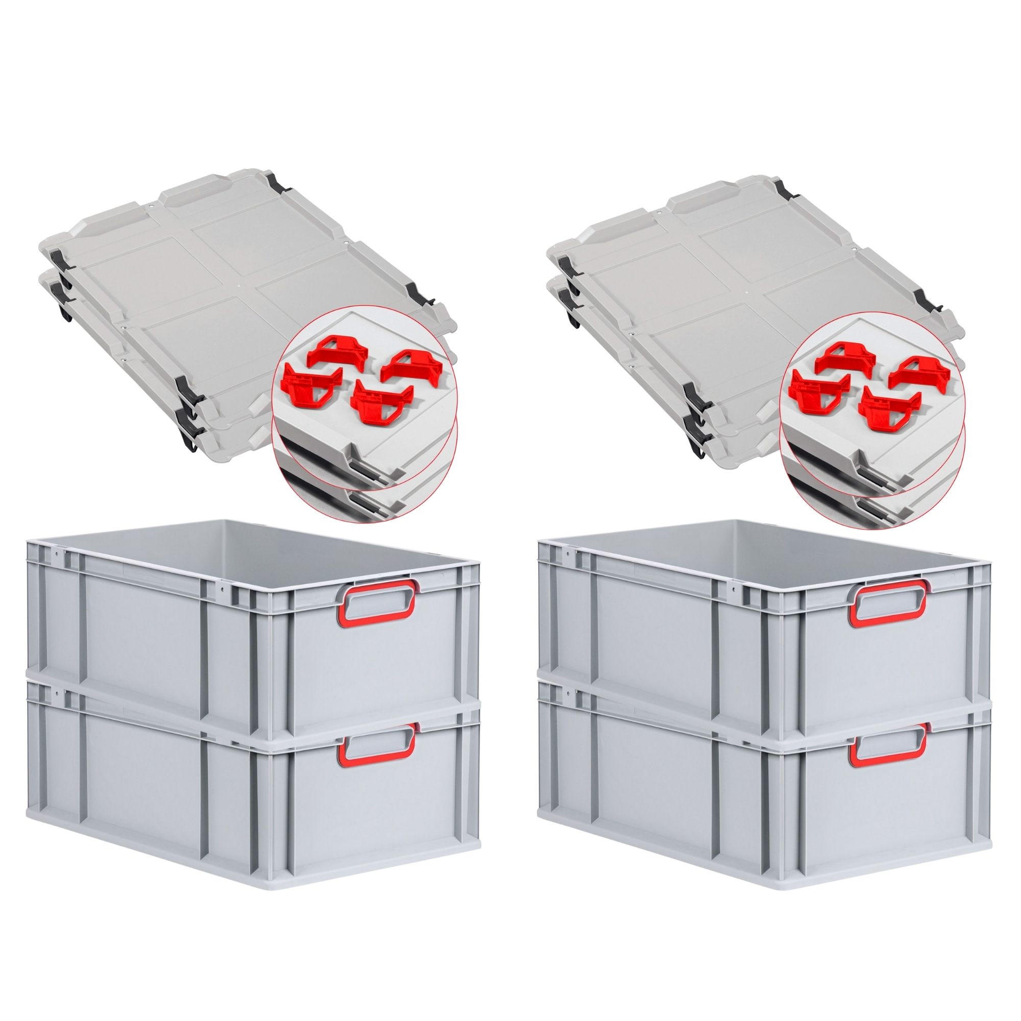 EUROBOX 4x Nextgen Color Mit Auflagedeckel 22x40x60cm Griffe Rot Geschlossen - Rot, Kunststoff (40/22/60cm) - PROREGAL