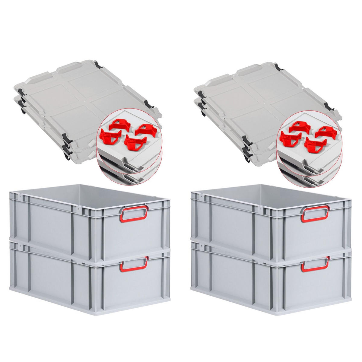 EUROBOX 4x Nextgen Color Mit Auflagedeckel 22x40x60cm Griffe Rot Geschlossen - Rot, Kunststoff (40/22/60cm) - PROREGAL