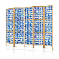 PARAVENT Japanischer 5-tlg 225x172 cm Blaue Fliesen - Blau, Holz/Textil (225/172/3cm) - Muralo