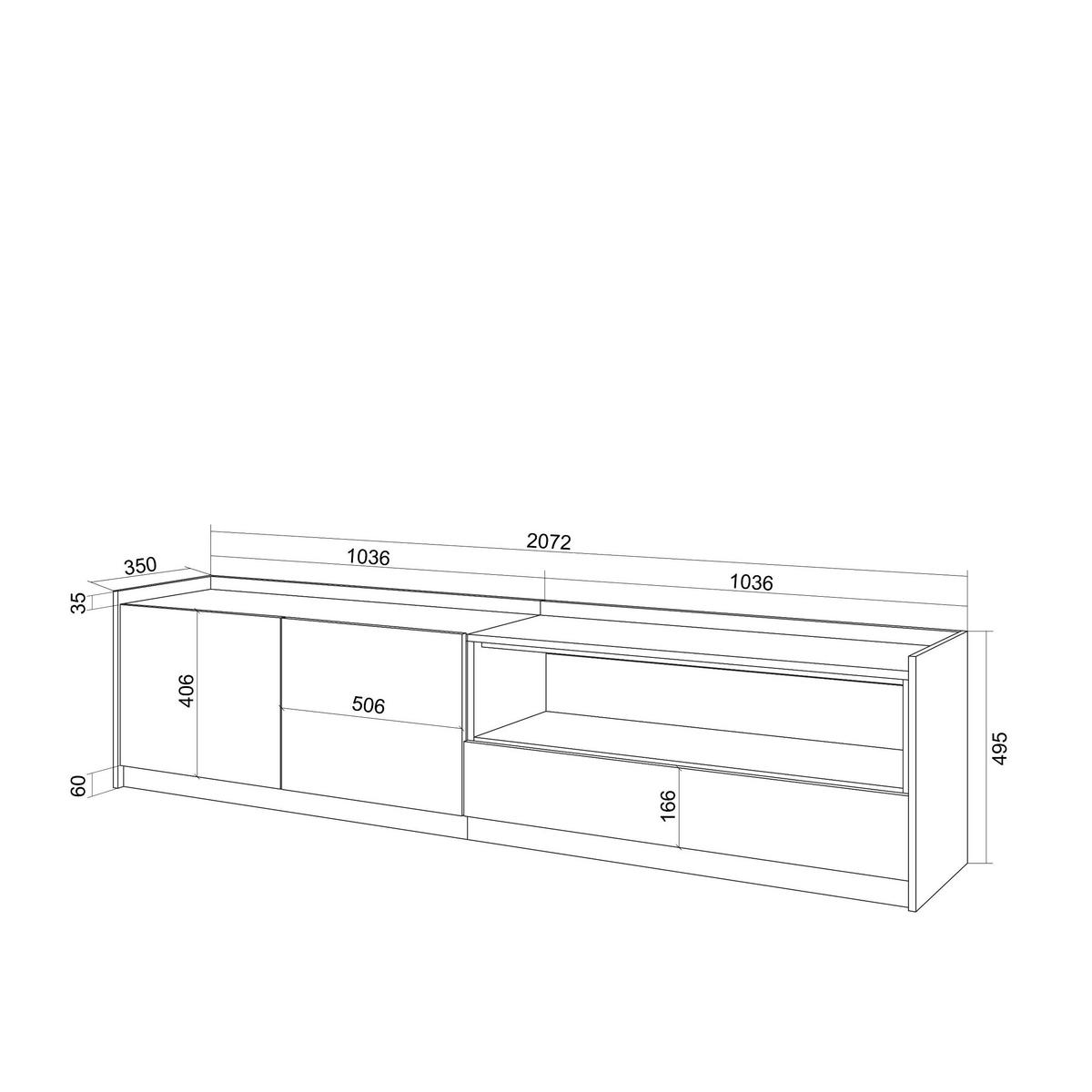 TV-SCHRANK, Lowboard, Eiche Schwarz, 207/37/50cm - Eichefarben, Holzwerkstoff (207/50/37cm) - Skraut Home