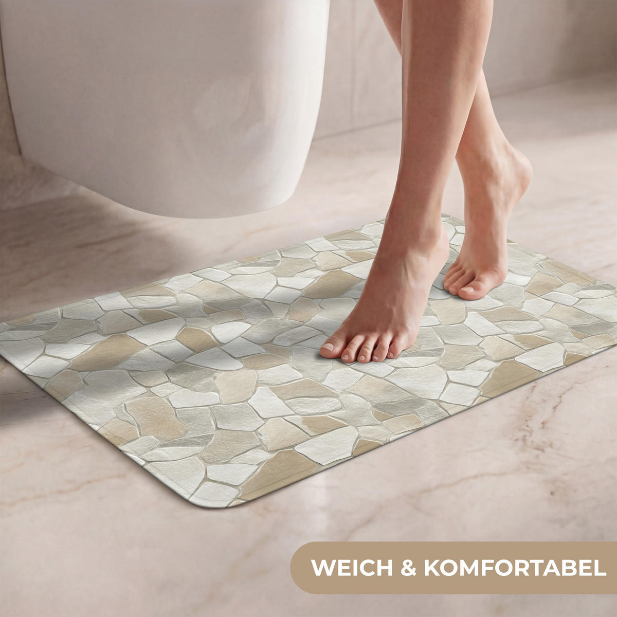 WC PŘEDLOŽKA Mozaika - kameny - béžová 60x40 cm - béžová, textil/plast (60/1cm) - OnlyWow
