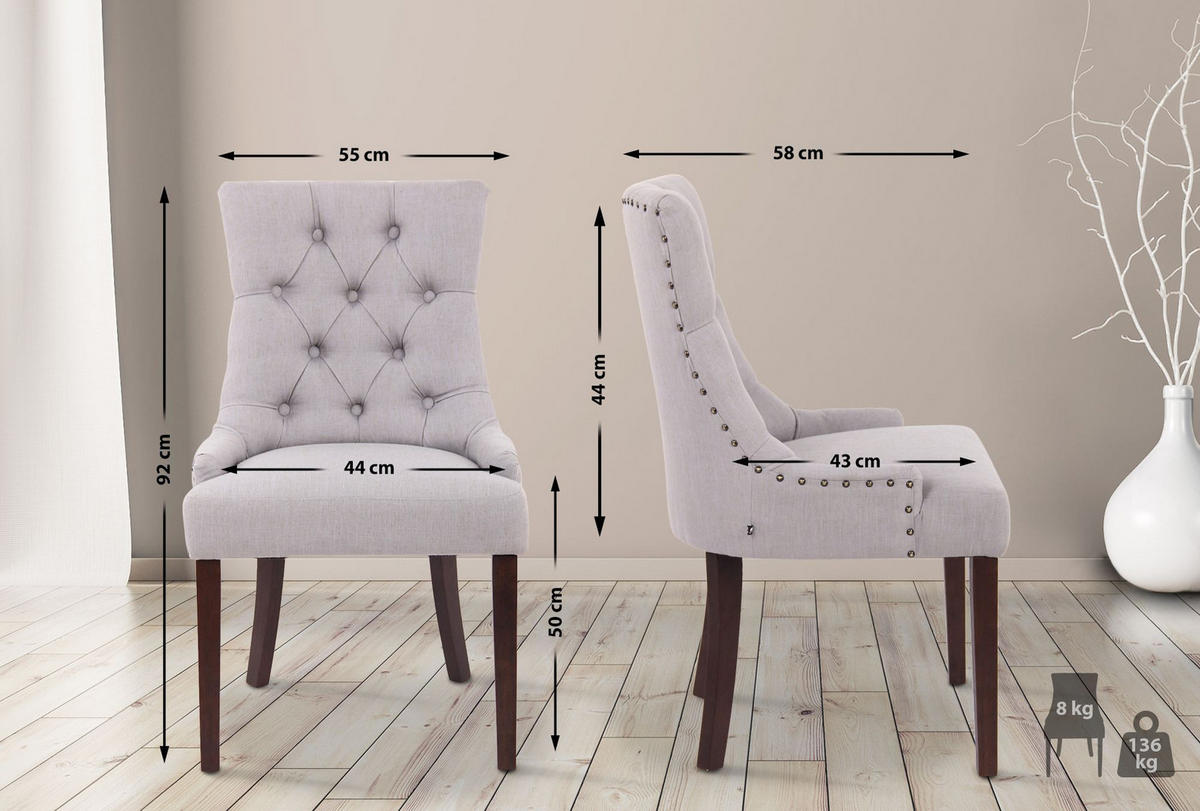 WOHNZIMMERSTUHL Stoff grau - Grau, Holz/Textil (55/92/58cm) - CLP