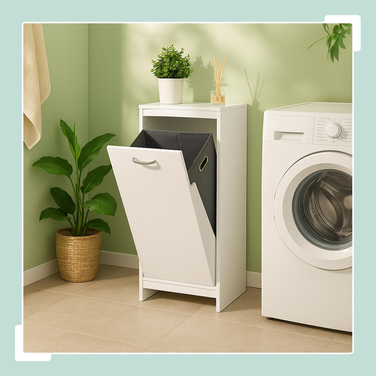 SKRIŇA na prádlo - biela, kov/kompozitné drevo (40/90/35cm) - Relaxdays