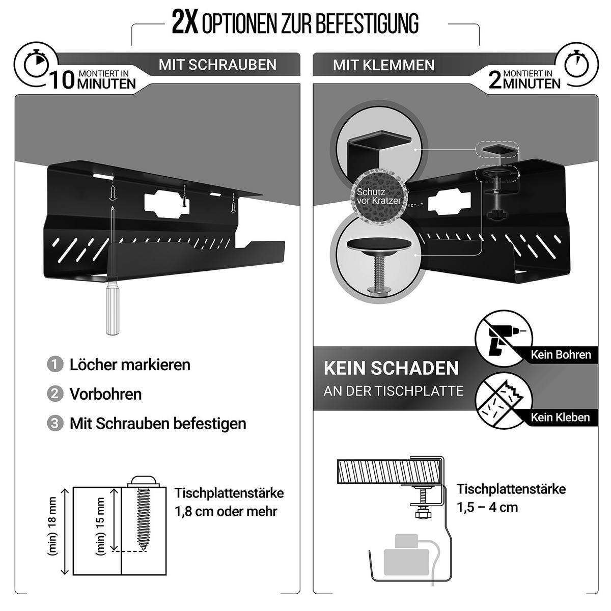 KABELKANAL Schreibtisch - Kabelmanagement Schreibtisch - Schwarz, 2er-Set - Schwarz, Metall (43/11/13cm) - Ultimate Setup