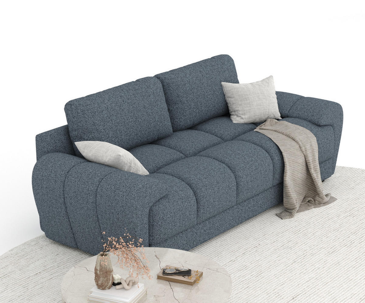 3-SITZER SOFA Peebles Denimblau Webstoff - Schwarz/Dunkelblau, Holz/Holzwerkstoff (244/90/101cm) - Maison de Reve