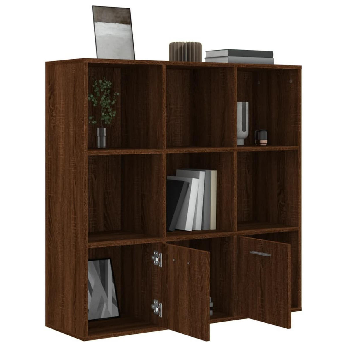 BÜCHERREGAL mit 7 Fächern, 2 Türen 98/30/98 cm aus Holzwerkstoff Braun Eichen-Optik - Dunkelbraun, Holz (98/98/30cm) - vidaXL