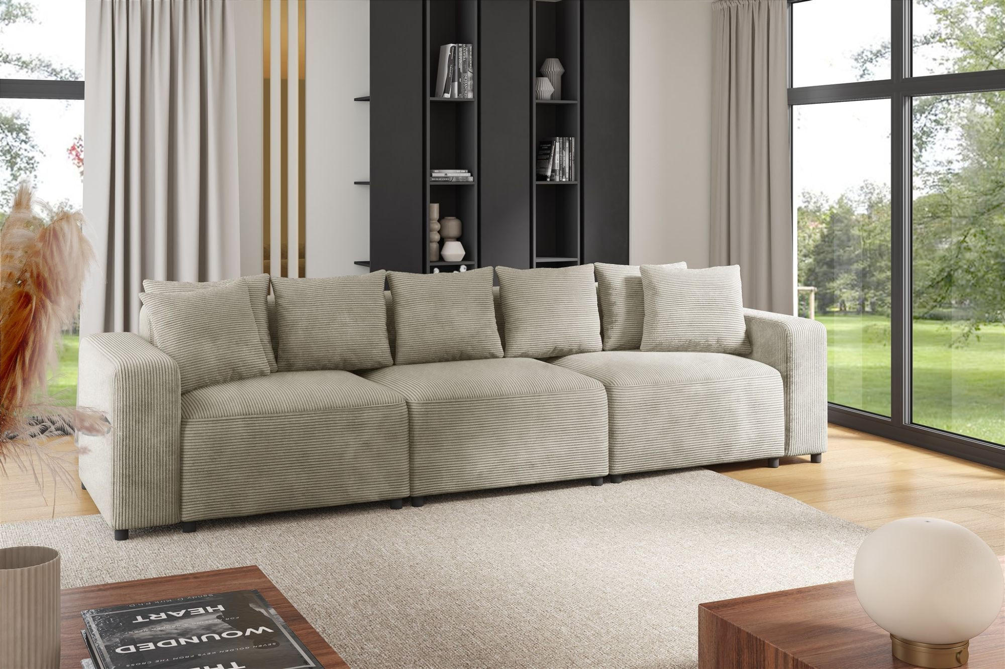 SOFA Megan 3-sitzer In Poso - Beige, Holzwerkstoff/Textil (327/75/98cm) - Fun Möbel