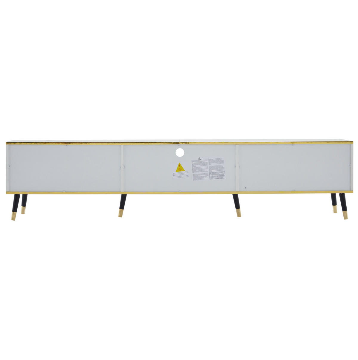 TV-BOARD aus Spanplatte 200x40x46 cm Weiß mit Kabelführung, 2 Türen, 1 Schublade und Marmoroptik - Weiß, Holzwerkstoff (200/46/40cm) - Modfu