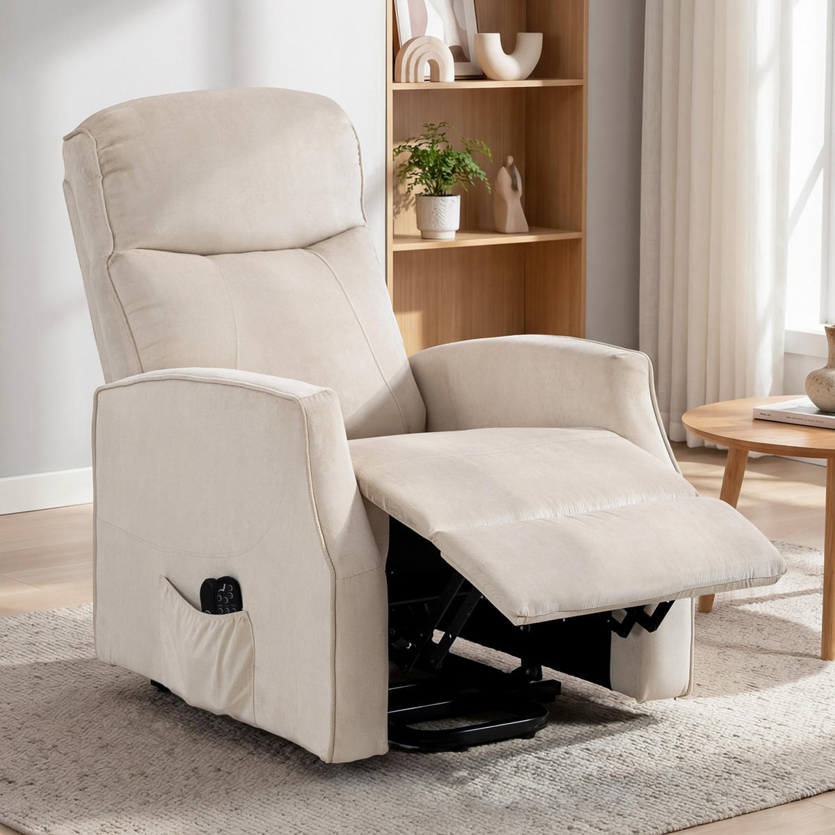 AUFSTEHSESSEL,ELEKTRISCH Massagefunktion,beige - Beige, Textil (74/110/92cm) - Vallsero