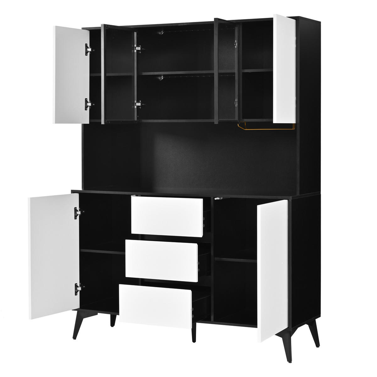 VITRINE LED Hochschrank Schwarz Weiß Glasfront 3 Schubladen - Multicolor, Holzwerkstoff (120/160/40cm) - FLIEKS