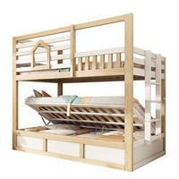 ETAGENBETT Kinderbett 90/200 cm aus Holz mit Hydraulik-Stauraum im Hüttenstil Weiß/Eichefarben - Weiß, Holz (90/200cm) - Modenvie