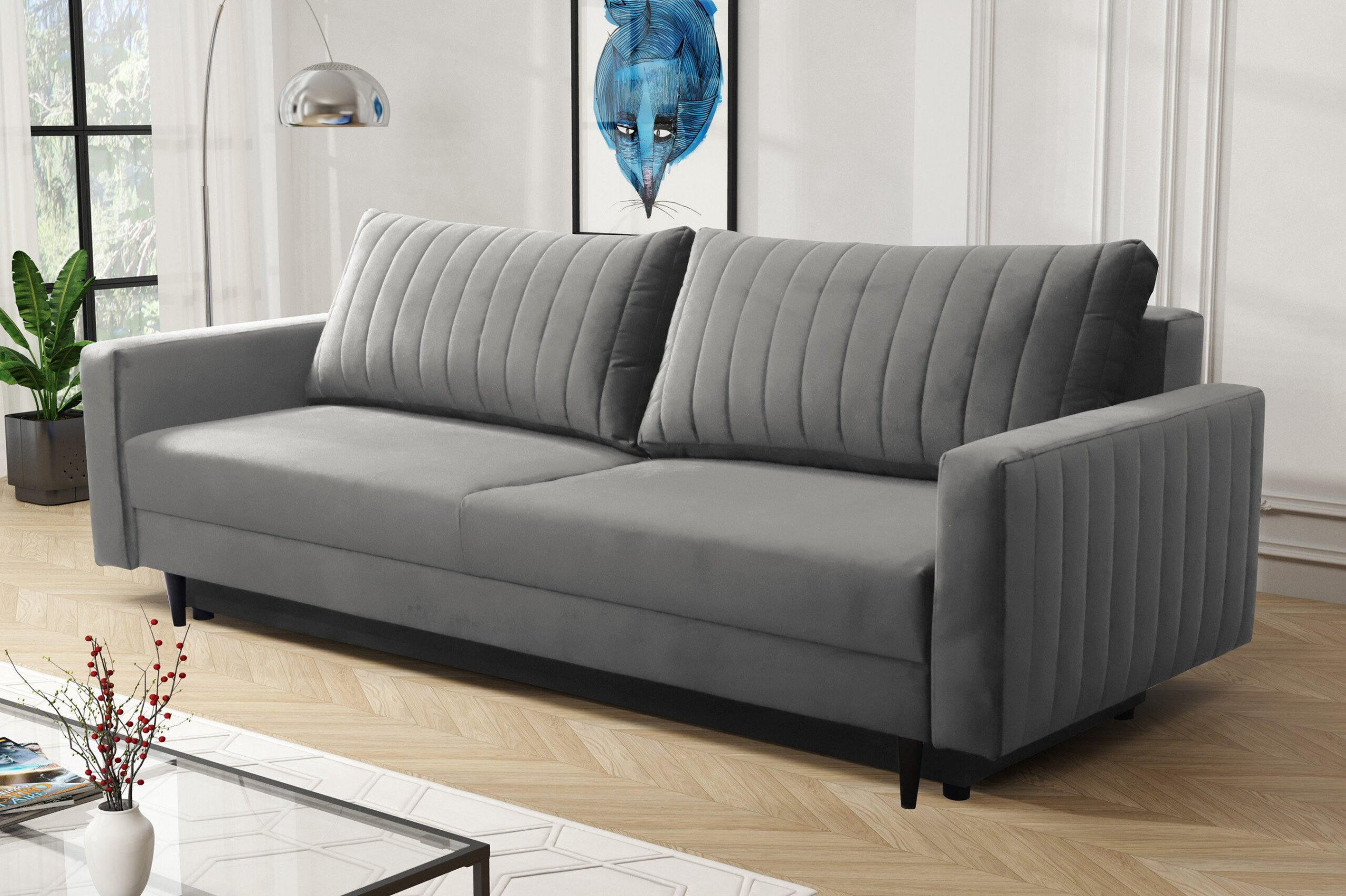 SCHLAFSOFA PALMO, Sofa mit Schlaffunktion und Bettkasten, Farbe: Grau, Velourstoff - Grau, Textil (220/86/94cm) - Sepro Meble