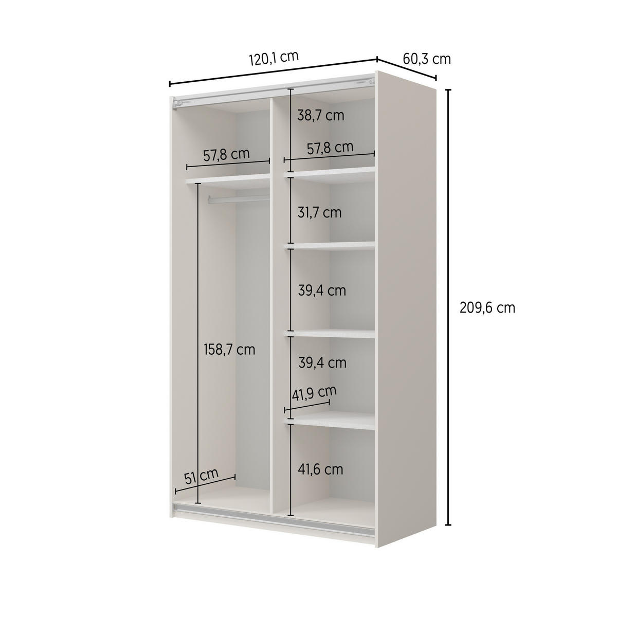 SCHWEBETÜRENSCHRANK LUBERO 120/210/60 cm 3-türig Kaschmir - Kaschmir, Holzwerkstoff (120/210/60cm) - MASSENO