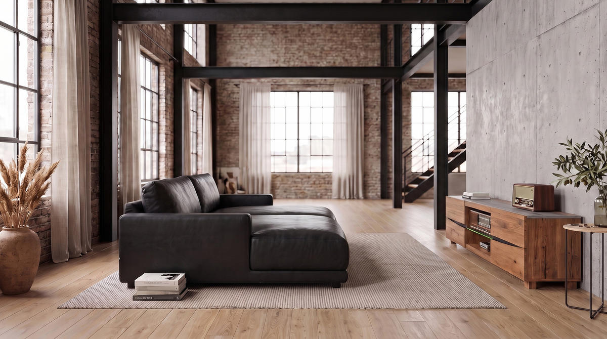BIG SOFA MARLIN Schwarz Lederfaserstoff - Schwarz, Leder/Kunststoff (262/80/168cm) - KAWOLA