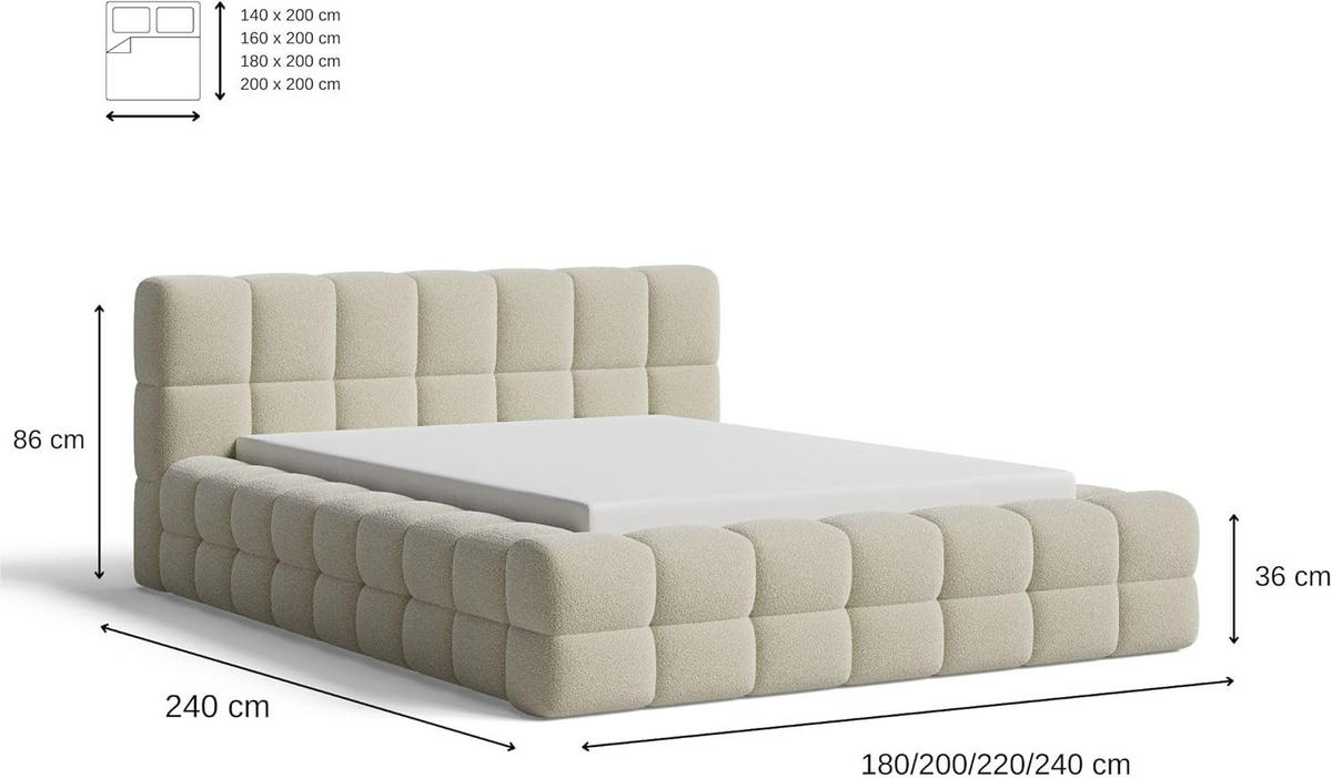 POLSTERBETT 180x200 mit Bettkasten, Lattenrost und Kopfteil, Eleganter Bouclé-Stoffbezug Schwarz - Schwarz, Holz (180/200cm) - Chilly