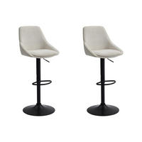 BARHOCKER 2er-Set höhenverstellbar - Cord & schwarzes Metall - Cremefarben - MASURIE - Creme, Textil (53.5/115/46cm) - Vente-Unique