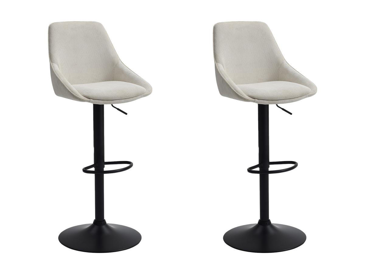 BARHOCKER 2er-Set höhenverstellbar - Cord & schwarzes Metall - Cremefarben - MASURIE - Creme, Textil (53.5/115/46cm) - Vente-Unique