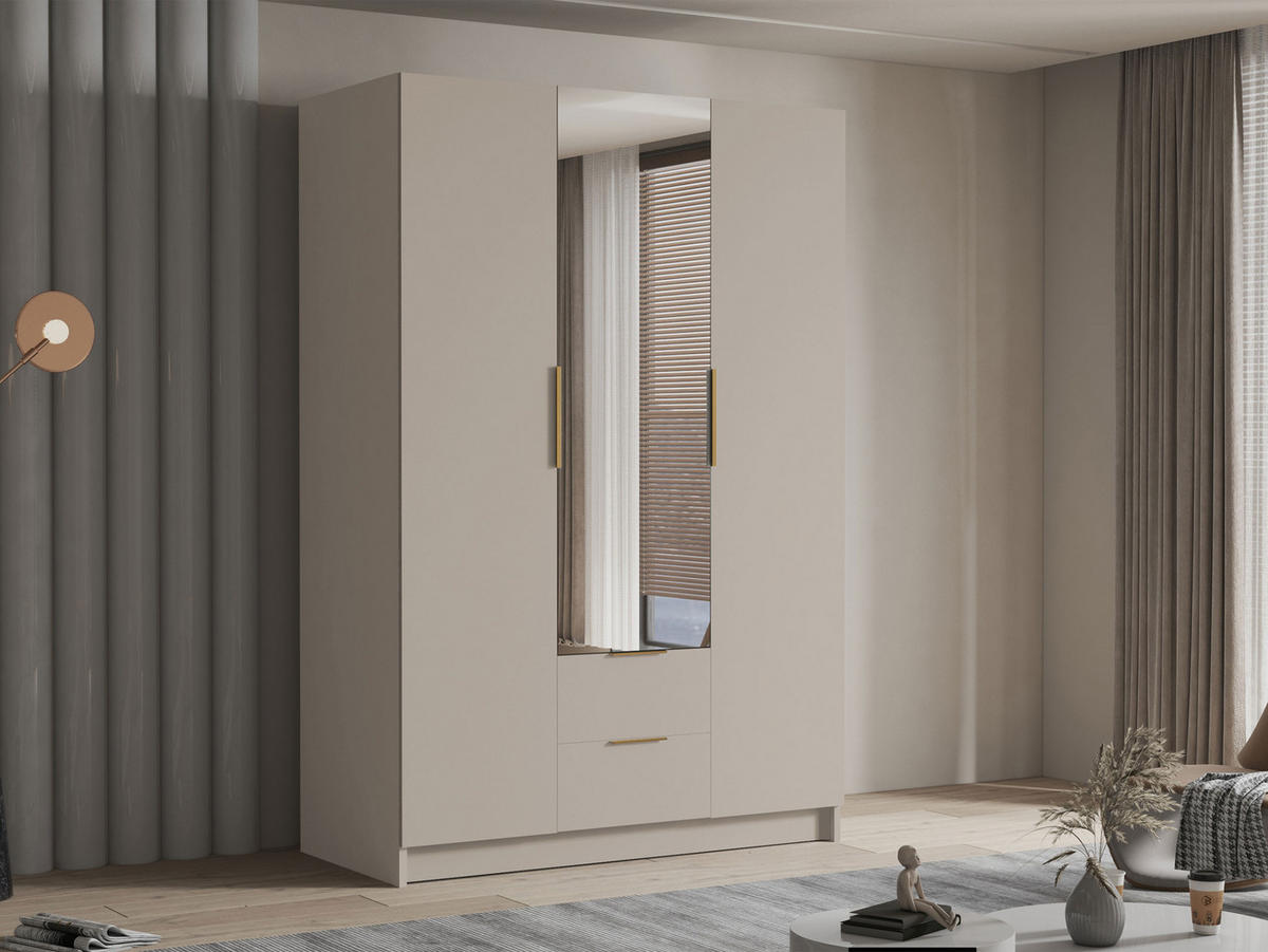 KLEIDERSCHRANK Calwi II - Kaschmir/Goldfarben, Holzwerkstoff/Kunststoff (150/216/60cm) - MIRJAN24