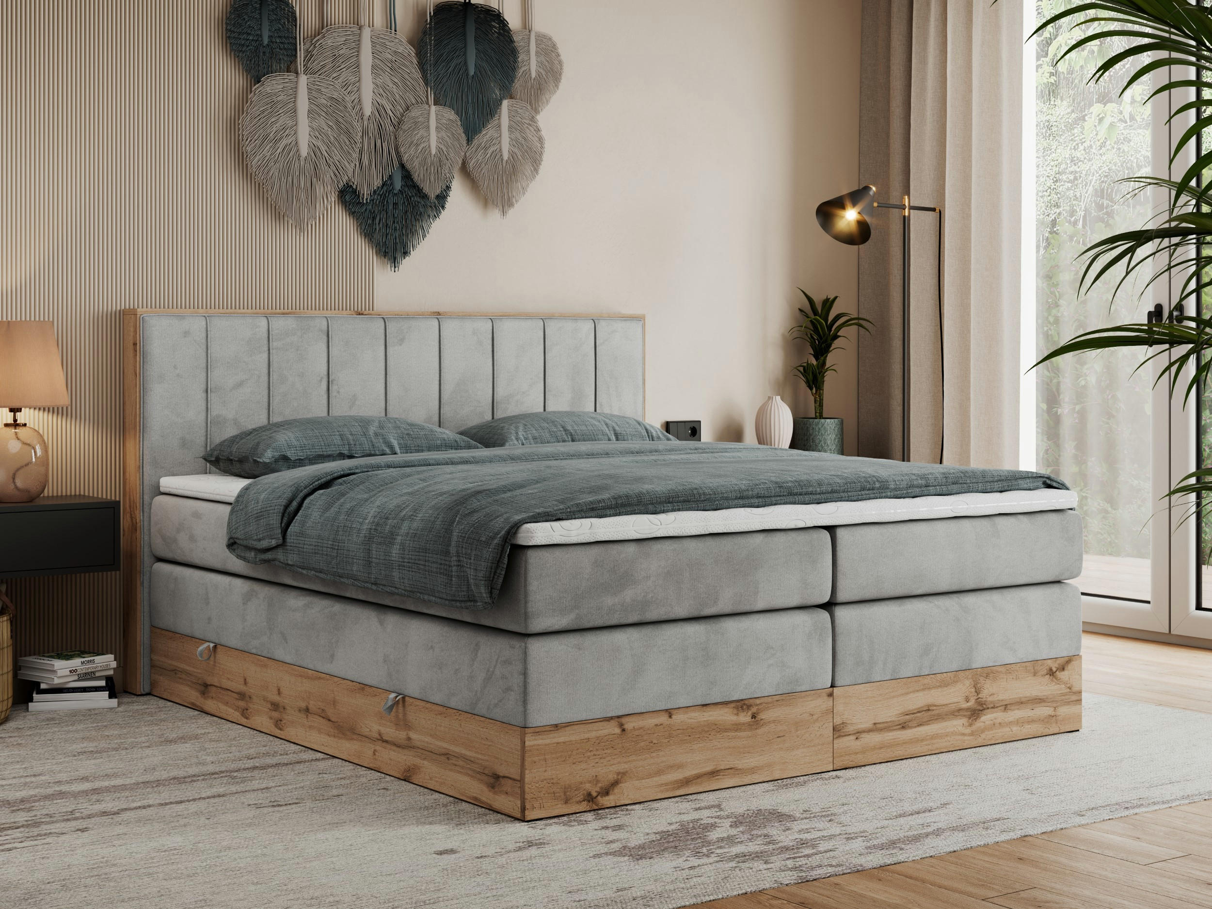 BOXSPRINGBETT BELLISSIMO KING 140/200 Hellgrau Velvet - H3 - Hellgrau, Holz/Textil (140/200cm) - MKS