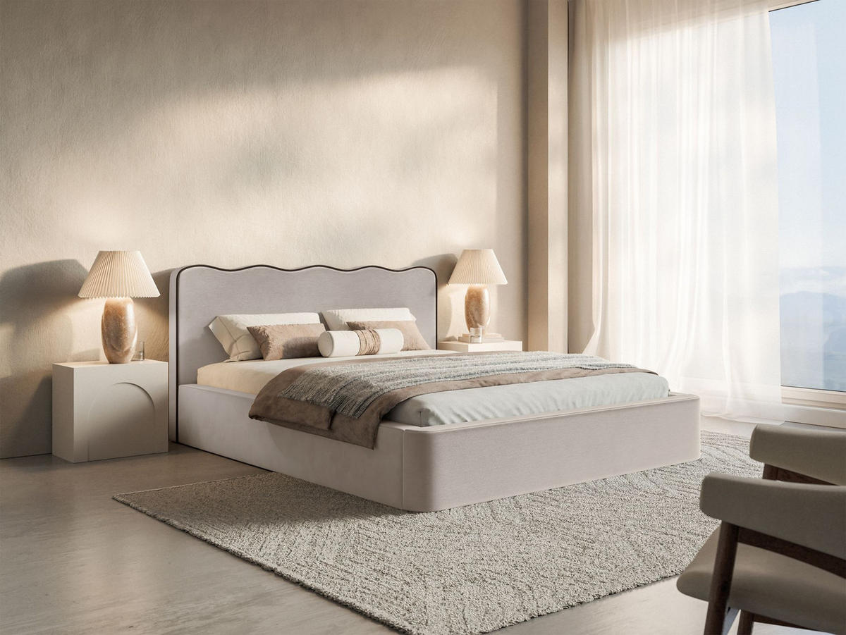 POLSTERBETT Duney Beige Velours mit Bettkasten 160x200 cm - Beige, Textil (160/200cm) - Selsey