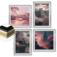 WANDBILDER 4er Set - 50x50 cm & 40x60 cm Silberner Rahmen - Fantasielandschaften Japans - Silberfarben, Kunststoff (50/50cm) - ArtPrintCave