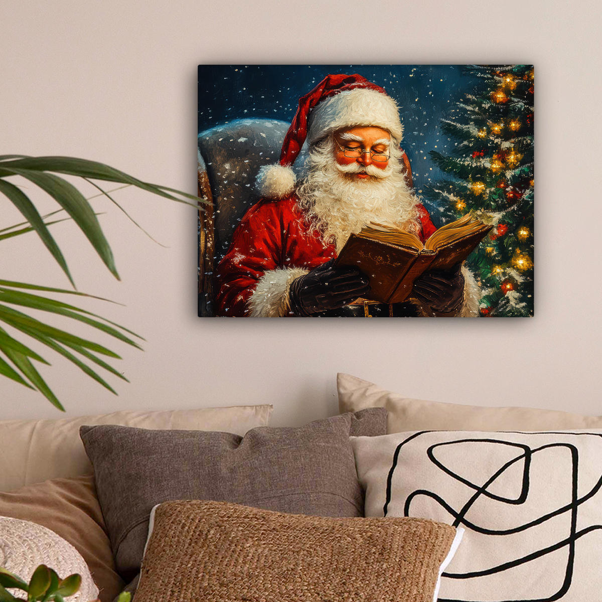 LEINWANDBILD Weihnachtsmann - Weihnachten - Winter - Weihnachtsbaum 40x30 cm - Bordeaux, Textil (40/30cm) - MuchoWow