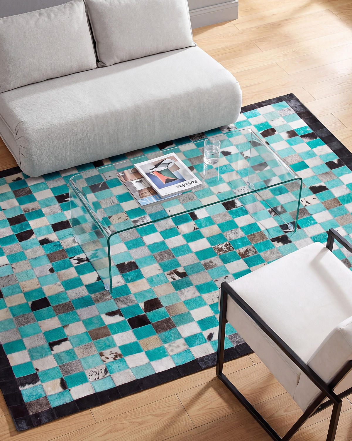 KURZFLOR-TEPPICH Nikfer 200/140 cm - Blau, Fell (140/200cm) - Beliani