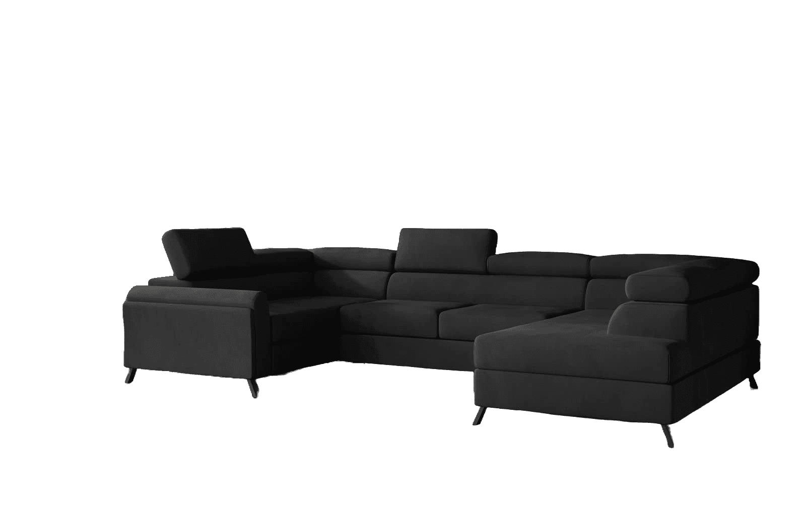 WOHNLANDSCHAFT mit Schlaffunktion, Bettkasten und verstellbare Kopflehnen - Schwarz, Textil/Metall (336/92/200cm) - Eltap