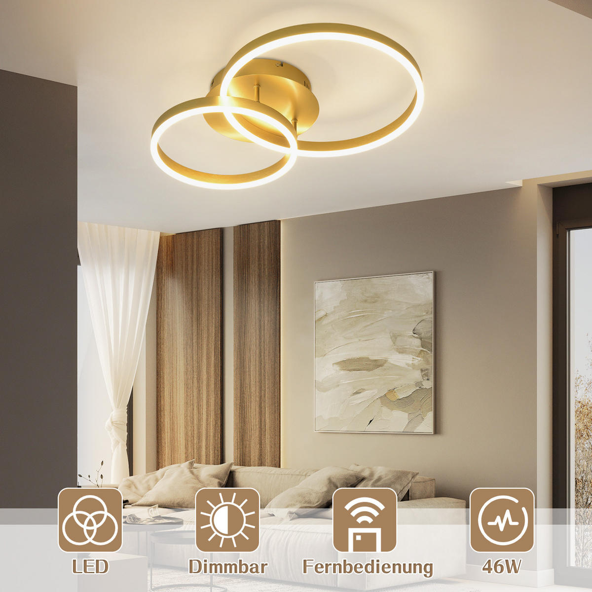 LED-DECKENLEUCHTE Peldar 59.0/40.0/12.0 cm - Goldfarben, Metall (40/59/12cm) - ZMH