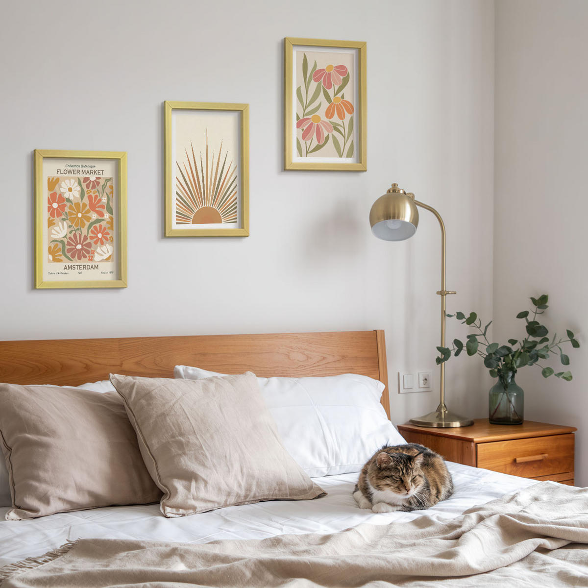 WANDBILDER 3er Set - 20x30 cm Goldrahmen - Pastellfarbene Sonnenblumen - Goldfarben, Kunststoff (20/30cm) - ArtPrintCave