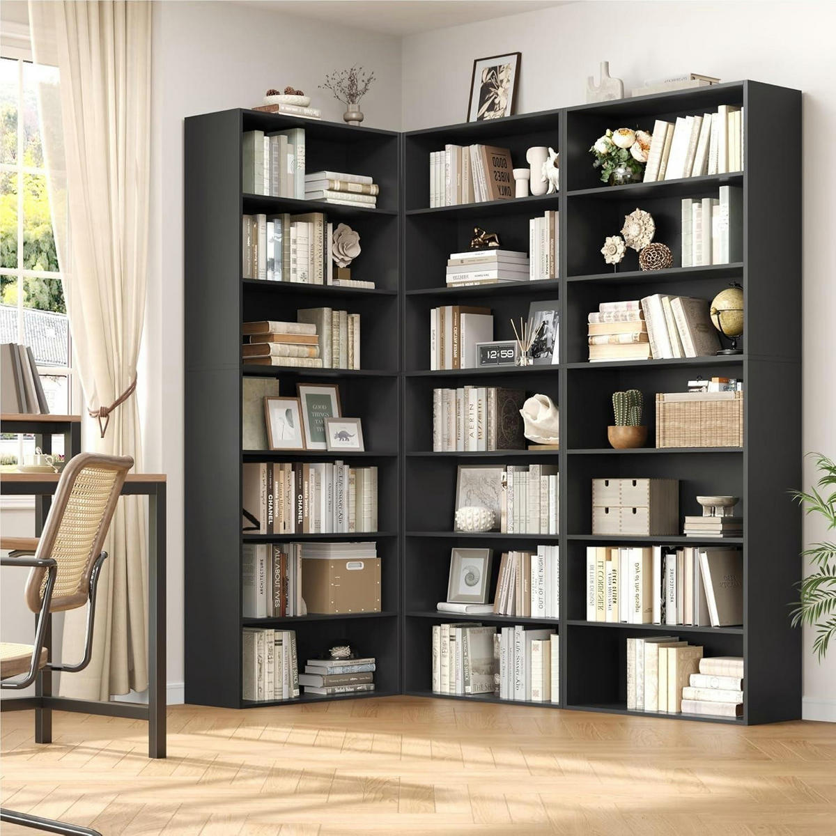 BÜCHERREGAL mit 7 Fächern schwarz 209,5 x 60 x 23,5 cm - Schwarz, Holzwerkstoff (60/210/23.5cm)