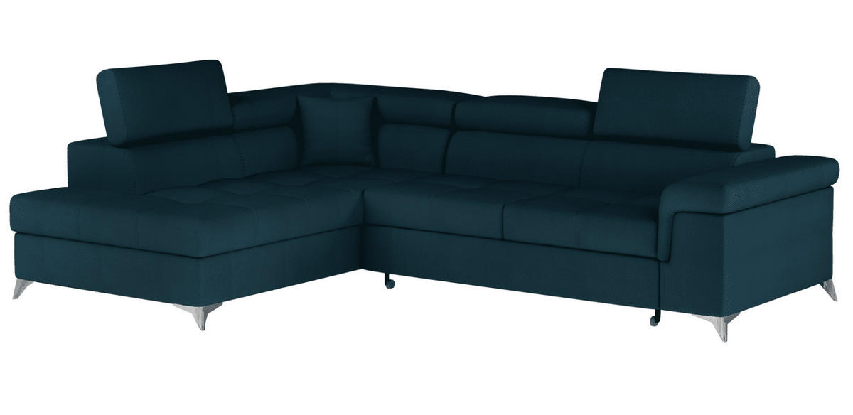 ECKSOFA mit Schlaffunktion und Bettkasten, pflegeleichter Monolith-Stoff - Chromfarben/Dunkelblau, Textil/Metall (275/202cm) - Eltap