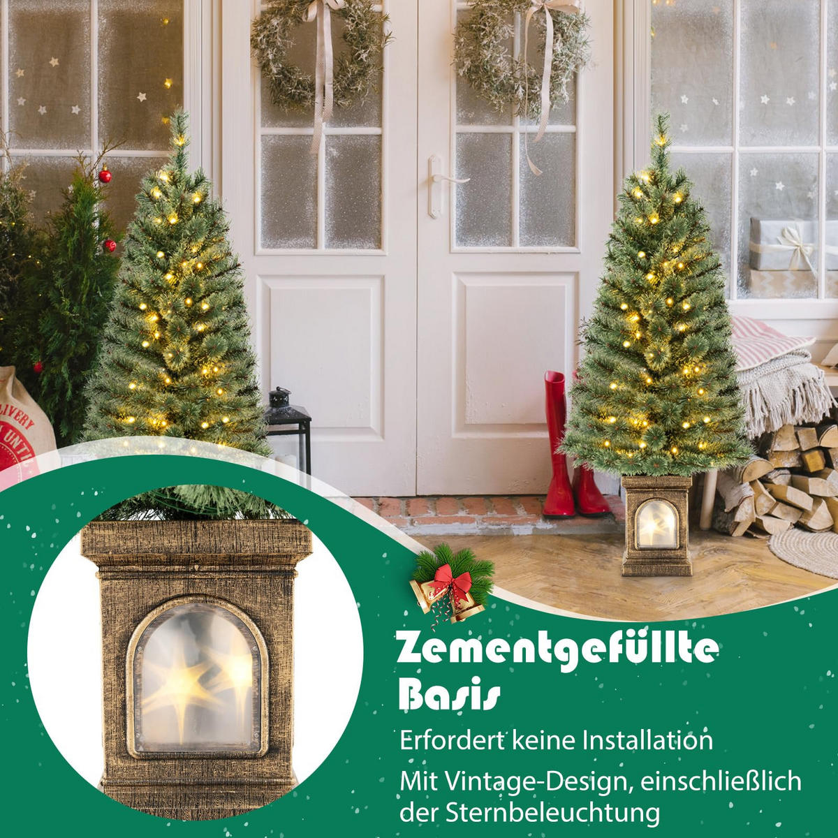 WEIHNACHTSBAUM Tannenbaum im Topf mit LEDs und Timer 120 cm grün - Grün, Kunststoff (120cm) - COSTWAY