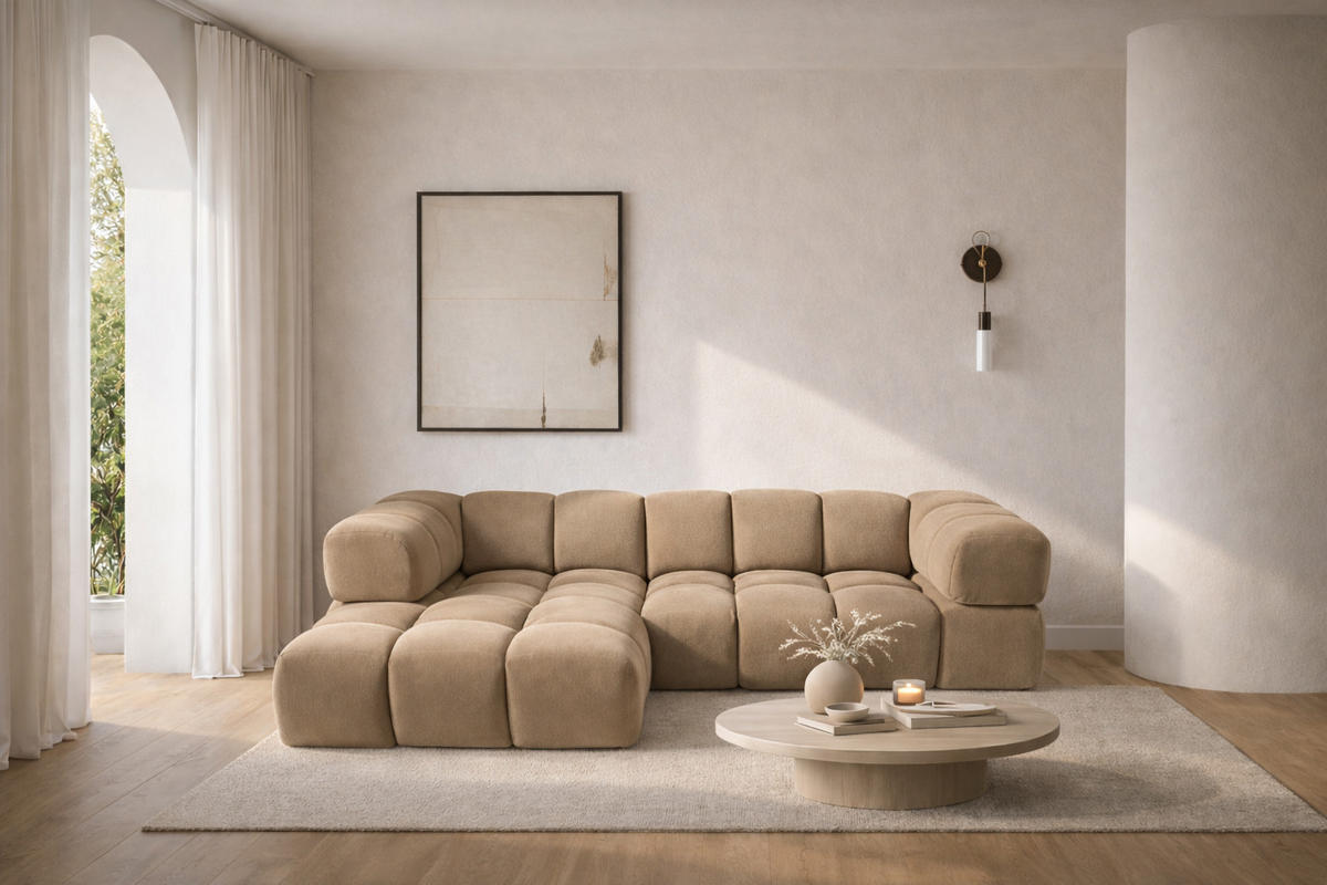 ECKSOFA L-Form Averro, stoff Bluvel, Latte, Links - Beige, Holz (280/150cm) - Kaiser Möbel