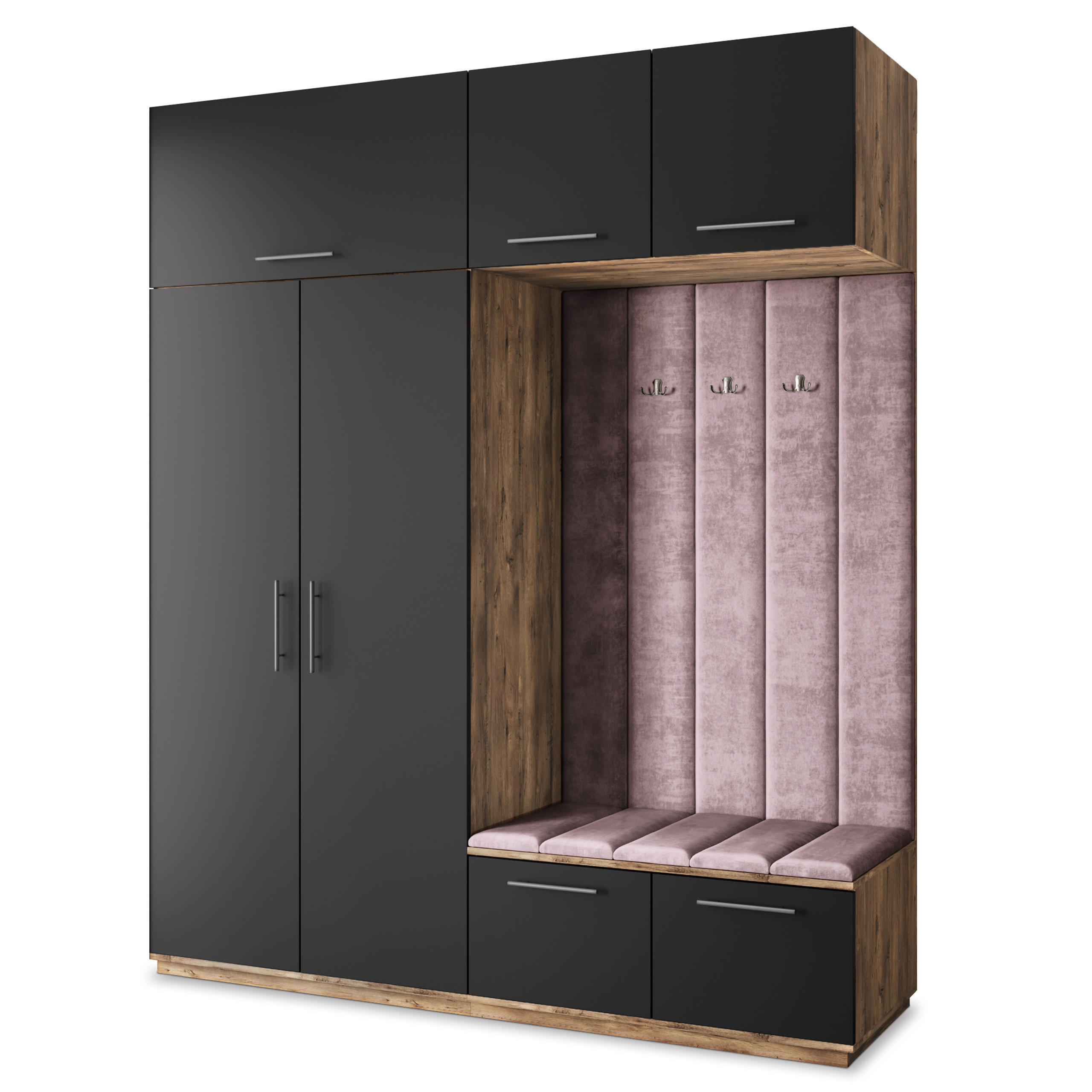 Masseno Garderobenschrank Eiche, Schwarz, Lila 200x240x60 cm
