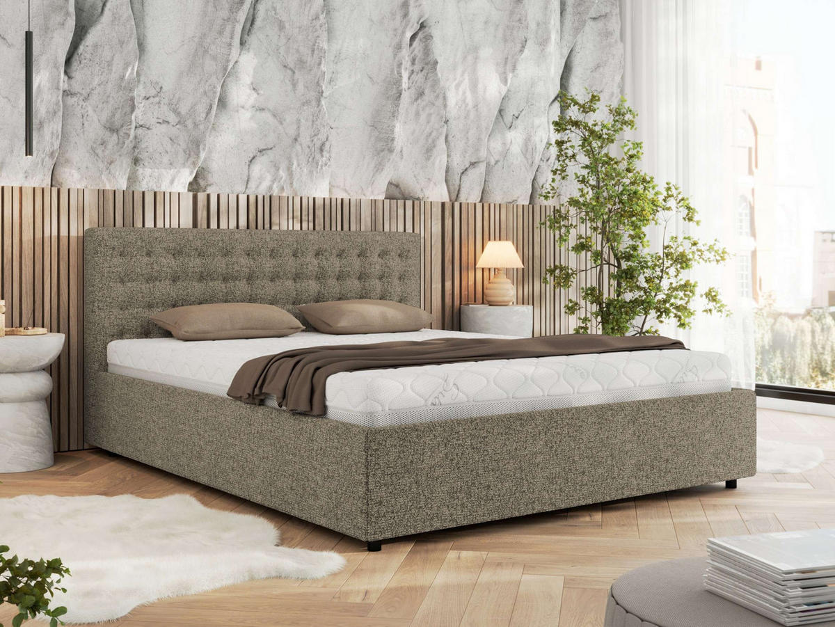 POLSTERBETT PAVO CLASSIC 140/200 - Grau Strukture - Multipocket-Matratze - Grau, Textil (140/200cm) - MKS